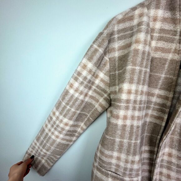 NWT Yest Netherlands Evolet Jacket Short Blanket Coat Sandy White Plaid Tie 12 - Picture 7 of 16